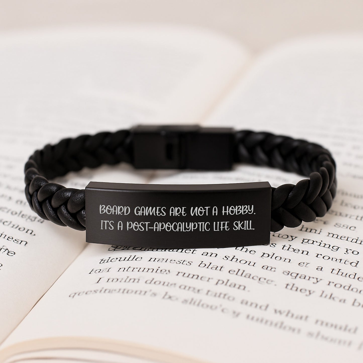 Funny Board Games Enthusiast Gifts for Men from Family, Unique Interlaced Leather Bracelet for Graduation, 'Board Games Are Not A Hobby. It's A Post-apocalyptic Life Skill.' Quote - Image 3