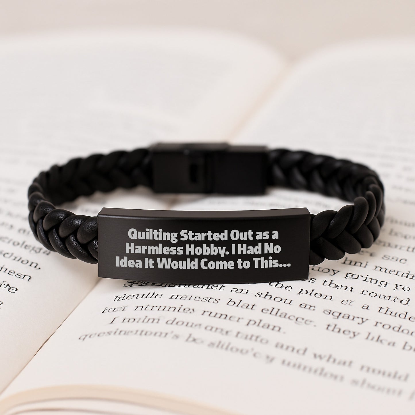 Quilting Gifts for Men - Interlaced Leather Wrap, Graduation Unique Gifts from Friends, Quilting Started Out As A Harmless Hobby, Funny Quilting Quote Leather Strap - Image 3