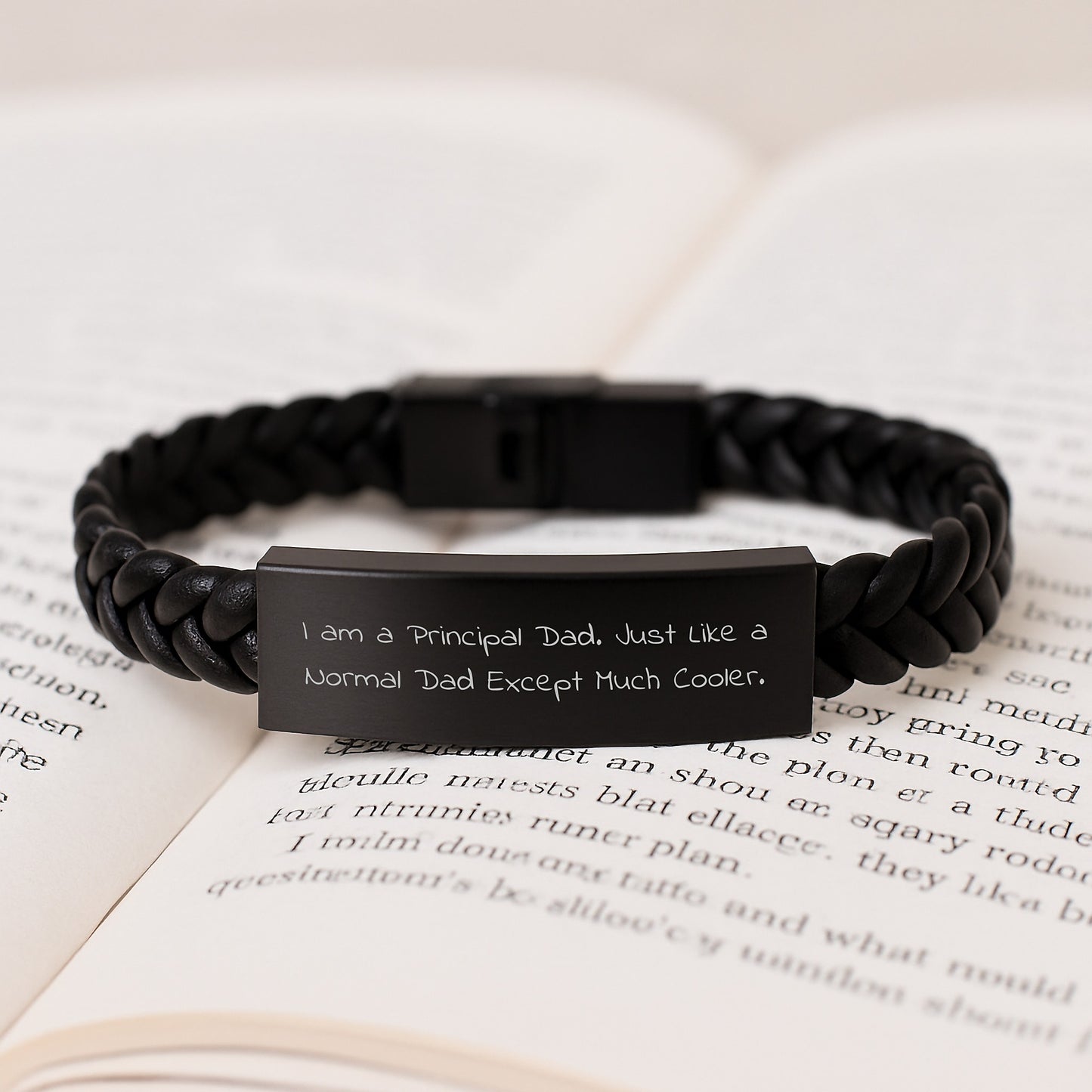 Funny Principal Dad Gifts from Men to Graduation Unique Principal Gifts, Interlaced Leather Bracelet for Principal, 'I Am A Principal Dad' Quote - Image 3
