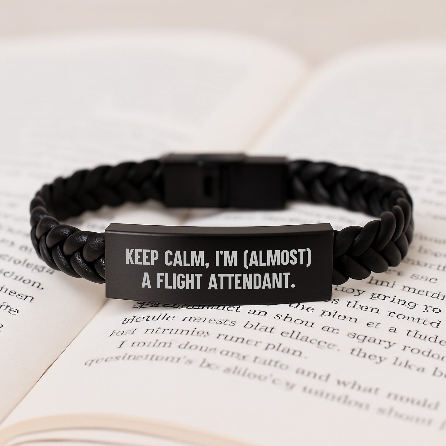 Funny Flight Attendant Gifts for Women, Interlaced Leather Bracelet with Quote 'Keep Calm, I'm (almost) A Flight Attendant', Christmas Unique Gifts from Friends - Image 3
