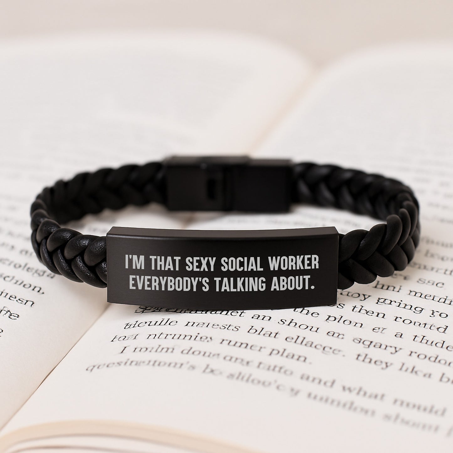 Sexy Social Worker Gifts - Interlaced Leather Bracelet for Him or Her, Birthday Present from Friends, Family, or Coworkers - I'm That Sexy Social Worker Everybody's Talking About. - Image 3