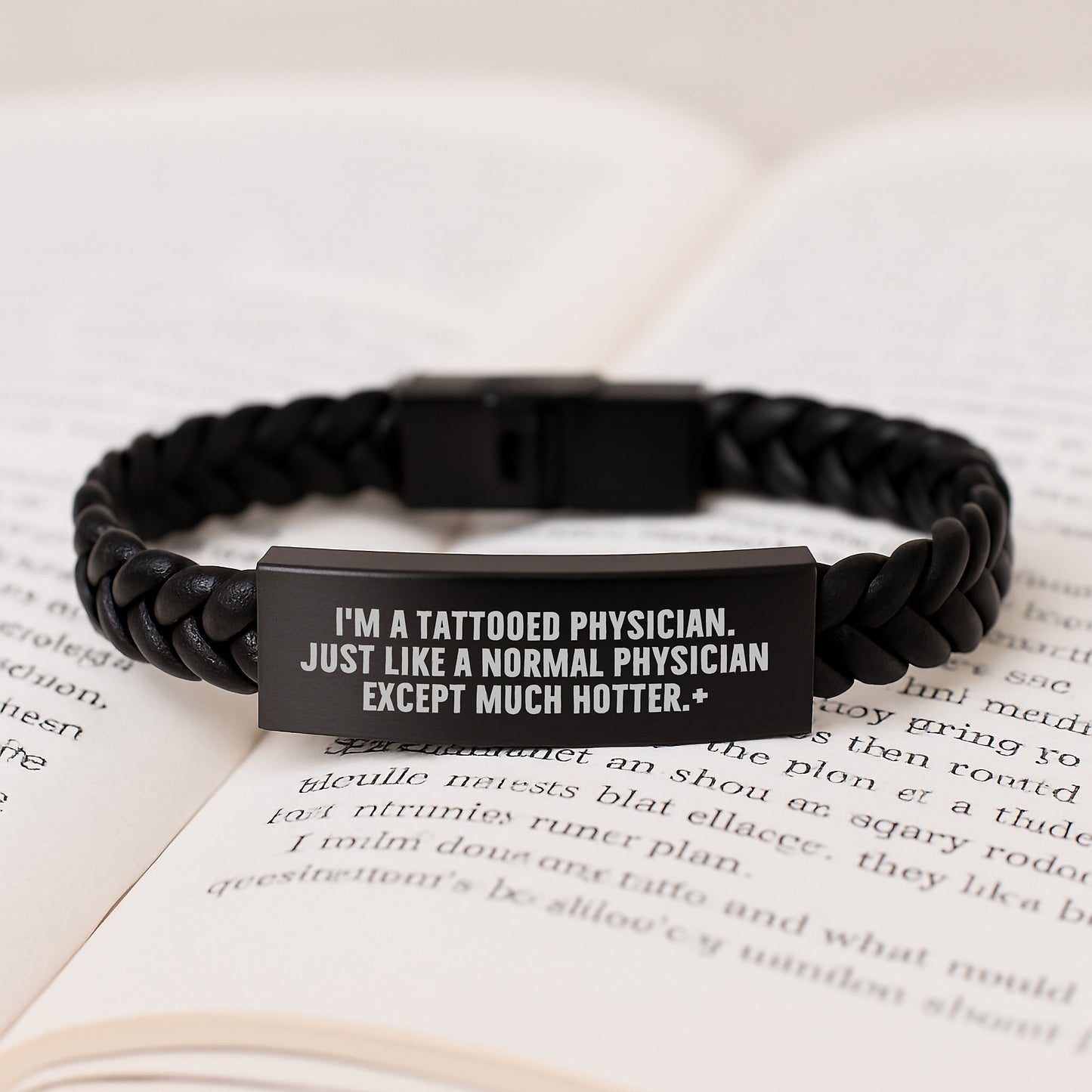 Funny Physician Gifts from Friends, 'I'm A Tattooed Physician. Just Like A Normal Physician Except Much Hotter.' Interlaced Leather Bracelet for Birthday - Image 3