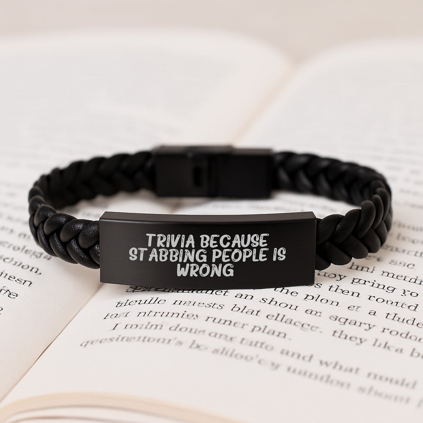 Trivia Fun Interlaced Leather Bracelet, Funny Quote, Gifts from Friends for Trivia Lovers on Birthday, Unique Trivia Gifts for Men, Women, Coworkers - Image 3