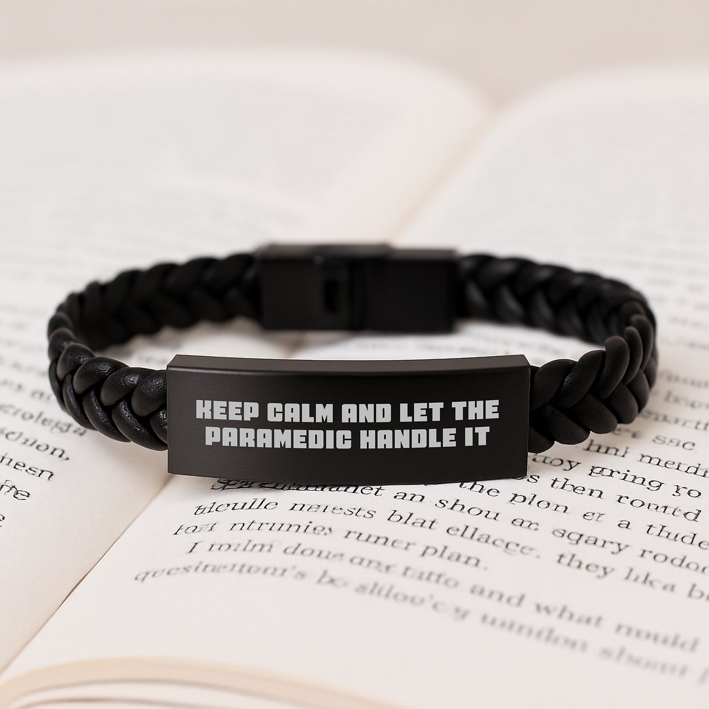 Funny Rescue Worker Gifts for Men, Christmas Unique Gifts from Friends, Interlaced Leather Bracelet for Rescue Workers with Keep Calm And Let The Rescue Worker Handle It Quote - Image 3