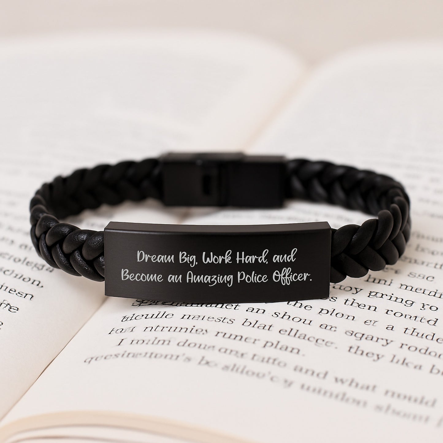 Police Officer Inspirational Interlaced Leather Bracelet, Gifts from Men to Police Officer, Birthday Unique Gifts for Him, Work Hard and Dream Big, Stainless Steel and PU Leather Combination - Image 3