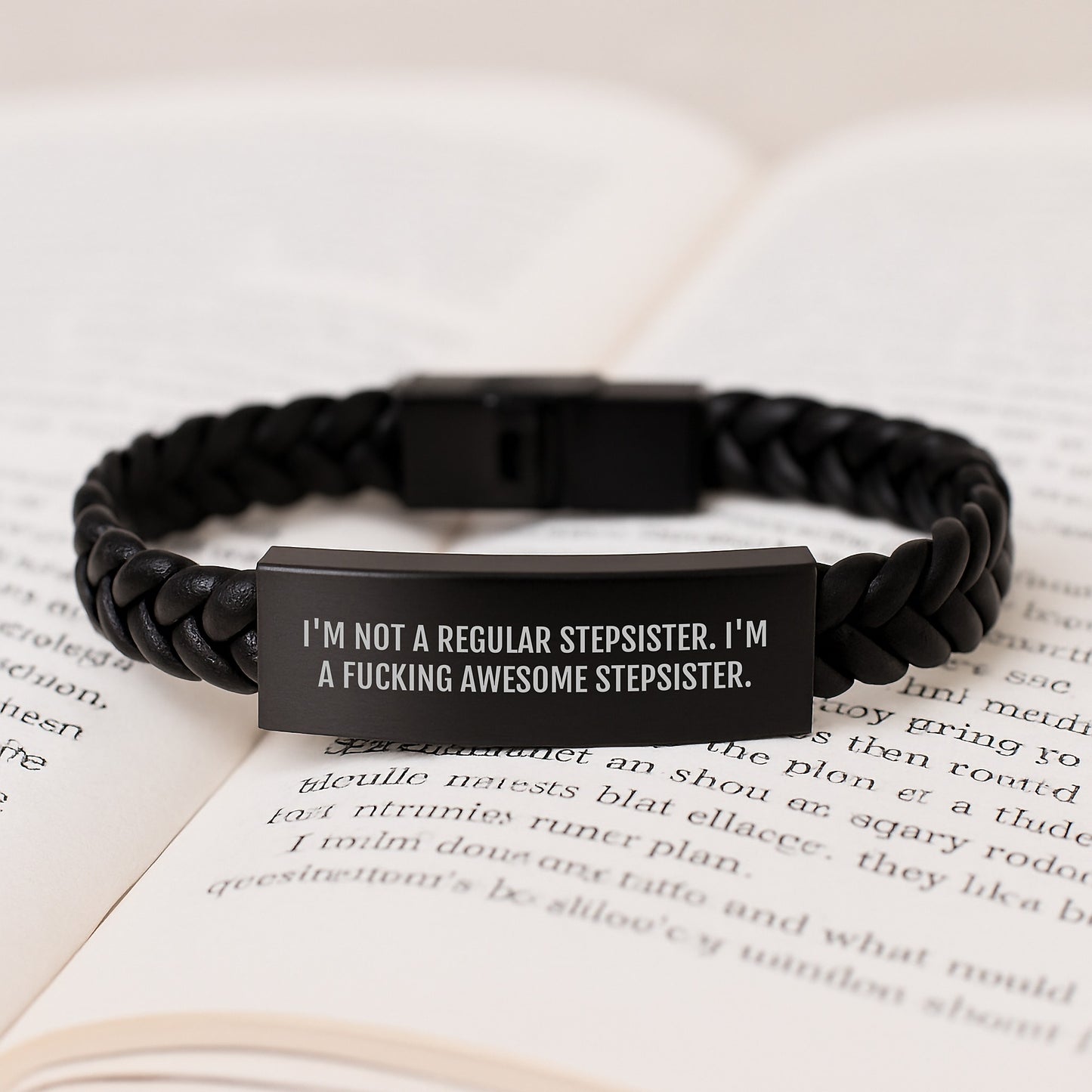 Funny Stepsister Gifts - 'I'm Not A Regular Stepsister. I'm A F--king Awesome Stepsister.' Interlaced Leather Bracelet, Birthday Unique Gifts from Friends to Stepsister - Image 3
