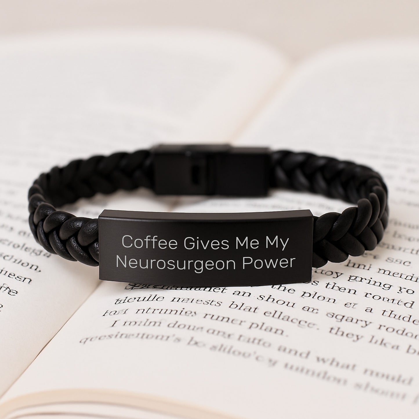Gifts for Neurosurgeon Men - Funny Interlaced Leather Bracelet, 'Coffee Gives Me My Neurosurgeon Power' Quote, Christmas Unique Gifts from Friends - Image 3