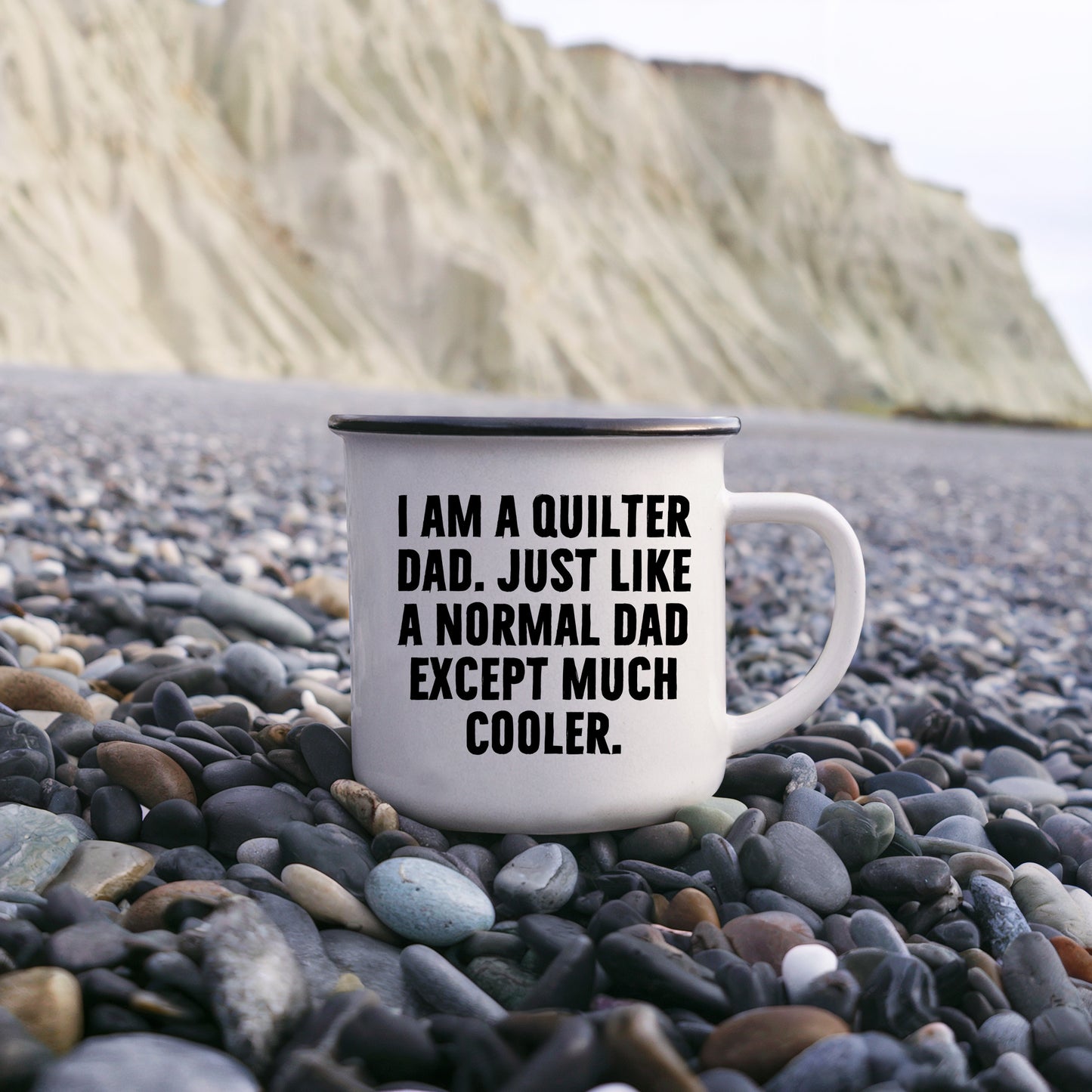 Spring Pet Products Quilter Dad Enamel Camper Mug – Funny Gift for Sewing Dads – “Much Cooler Dad” Quote - Mallard Moon Gift Shop