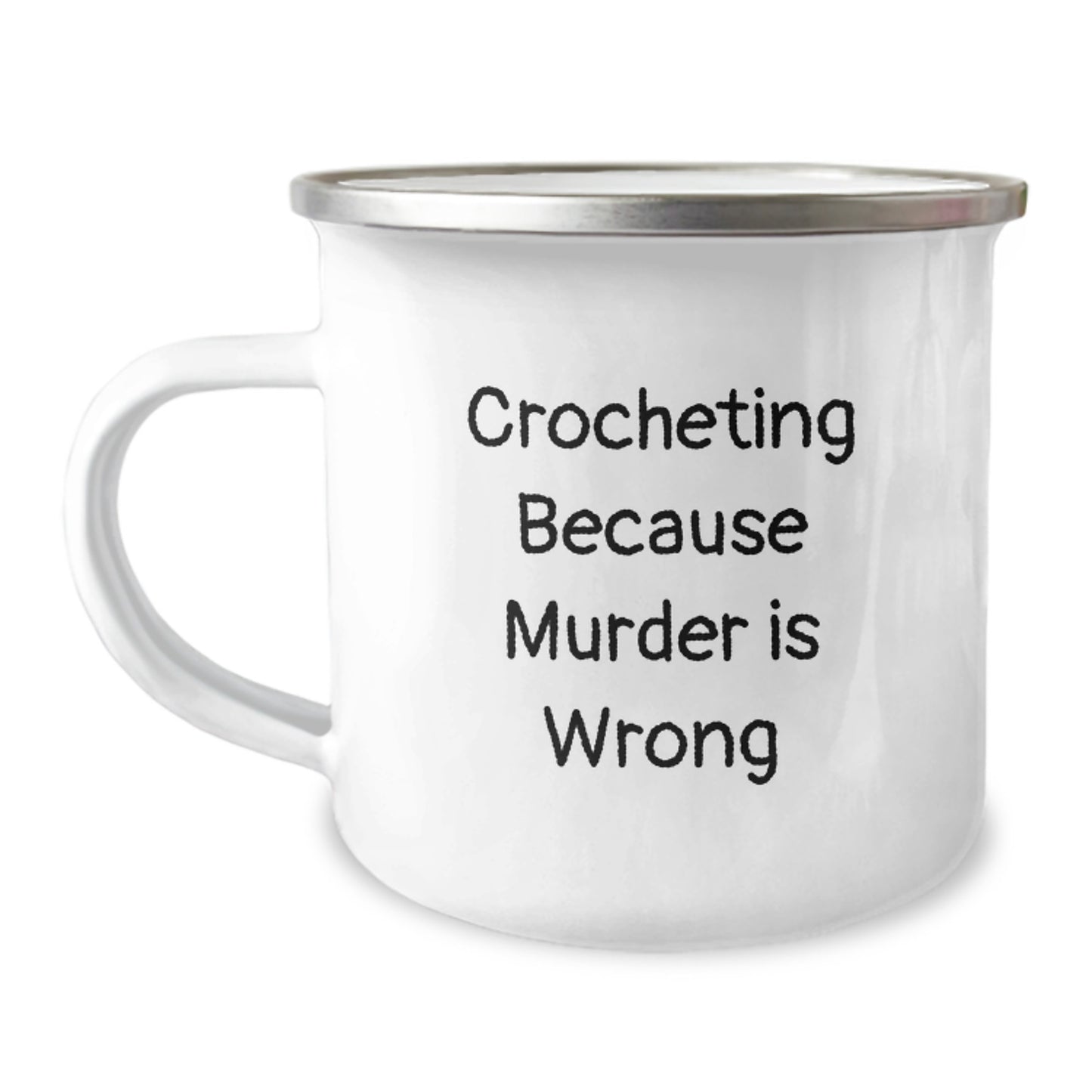 Crocheting Gifts from Friends for Graduation Unique Crocheting Camping Mugs with Funny Quote, 'Crocheting Because Murder Is Wrong', for Crocheting Enthusiasts and Friends - Image 1