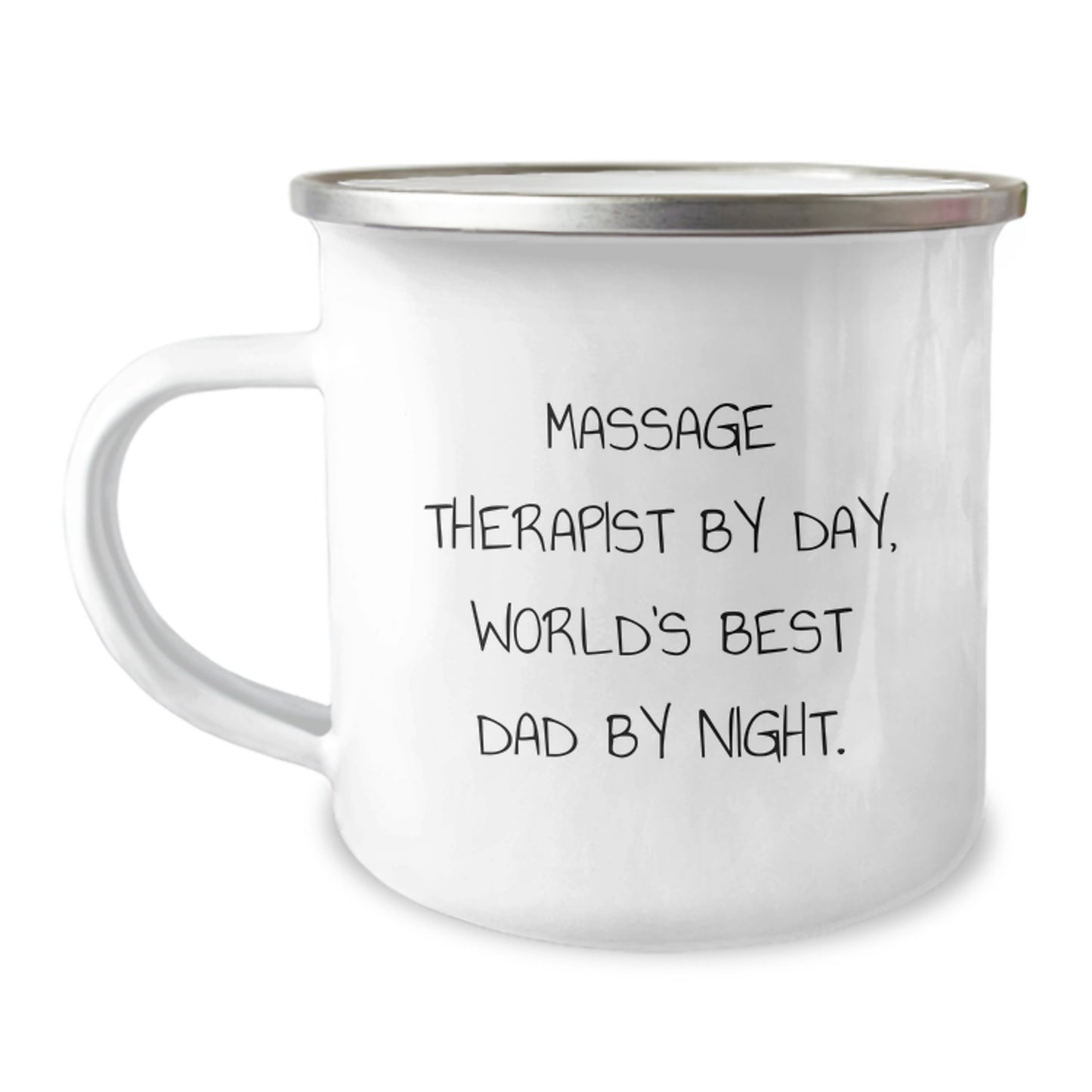 Massage Therapist Gifts for Birthday, Funny Quote, Camping Mug, 12 oz Stainless Steel, Gifts from Dad, Gifts for Massage Therapist By Day, World's Best Dad By Night. - Image 1