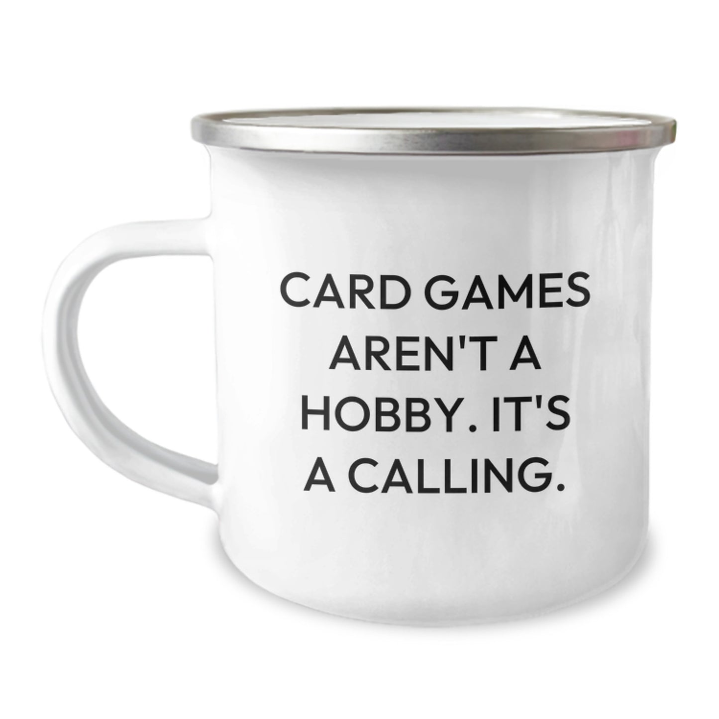 Funny Card Games Camping Mug Gifts for Card Game Enthusiasts, Unique Christmas Memorable Presents from Friends to Friends, Stainless Steel Enamel Finish - Image 1