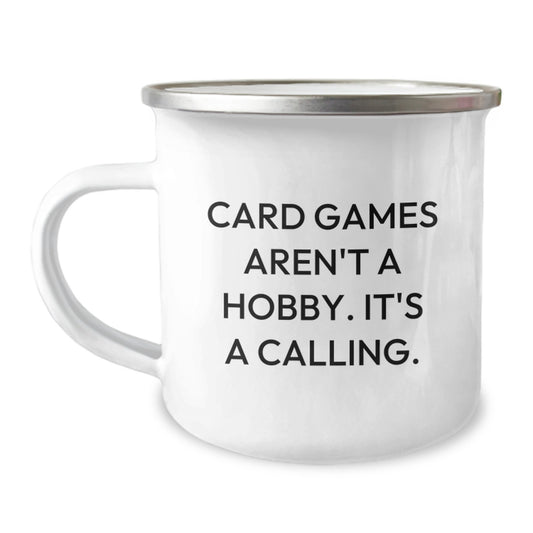 Funny Card Games Camping Mug Gifts for Card Game Enthusiasts, Unique Christmas Memorable Presents from Friends to Friends, Stainless Steel Enamel Finish - Image 1