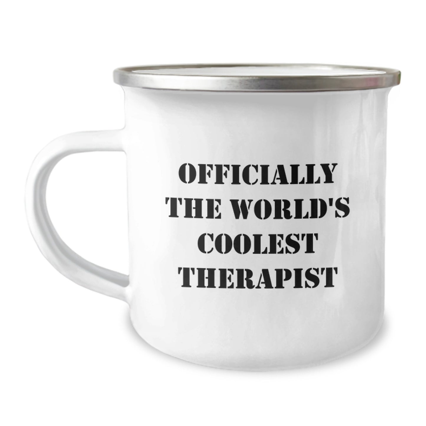 Funny Gifts from Friends for Officially The World's Coolest Therapist Graduation Unique Gifts, Camping Mug for Men or Women, 12 oz Stainless Steel with Enamel Finish - Image 1