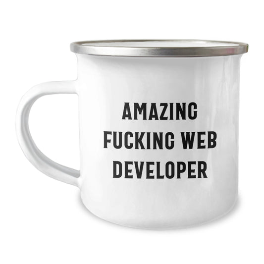 Funny Web Developer Gifts from Friends - Web Developer Camping Mug, Amazing F--king Web Developer Quote, Christmas Unique Gifts for Men - Image 1