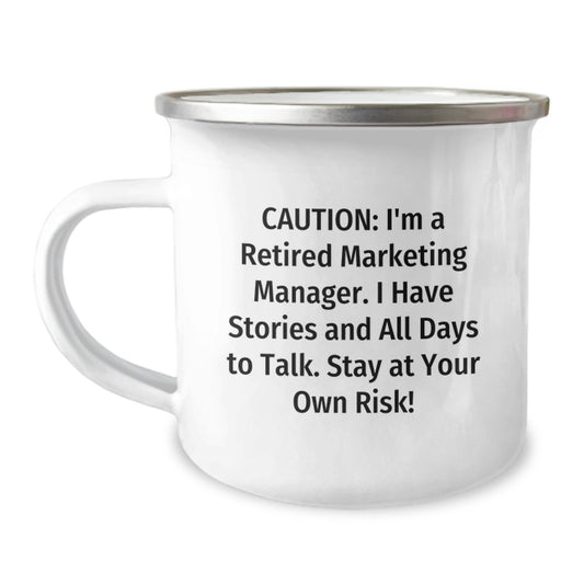 Marketing Manager Gifts: Funny Quote Camping Mug, Gifts from Friends for Marketing Manager, Unique Graduation Gifts, 12 oz Stainless Steel Enamel Mug - Image 1