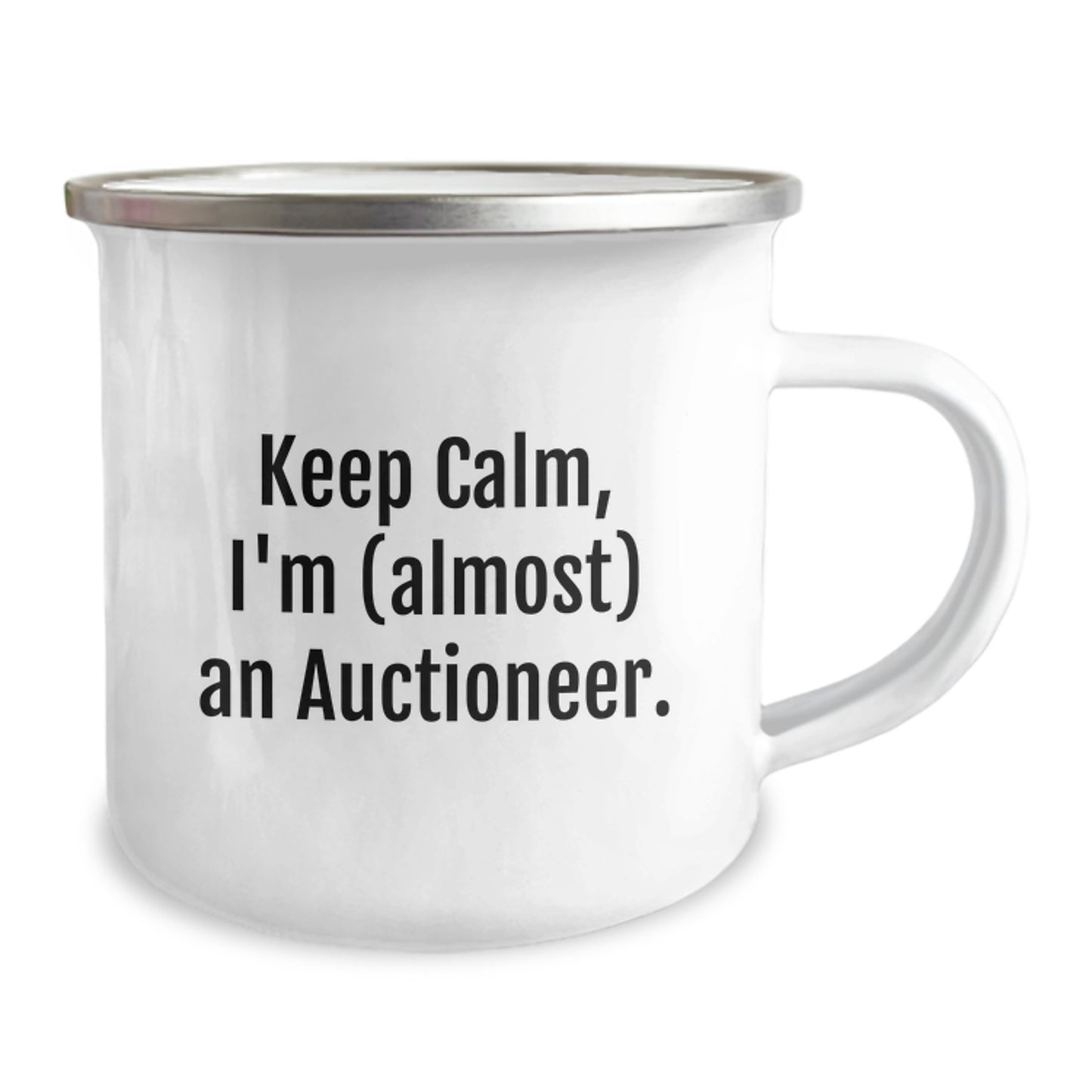 Funny Auctioneer Gifts for Men, 'Keep Calm, I'm (almost) An Auctioneer' Camping Mug for Birthday, Gifts from Friends, Gifts for Auctioneer - Image 2