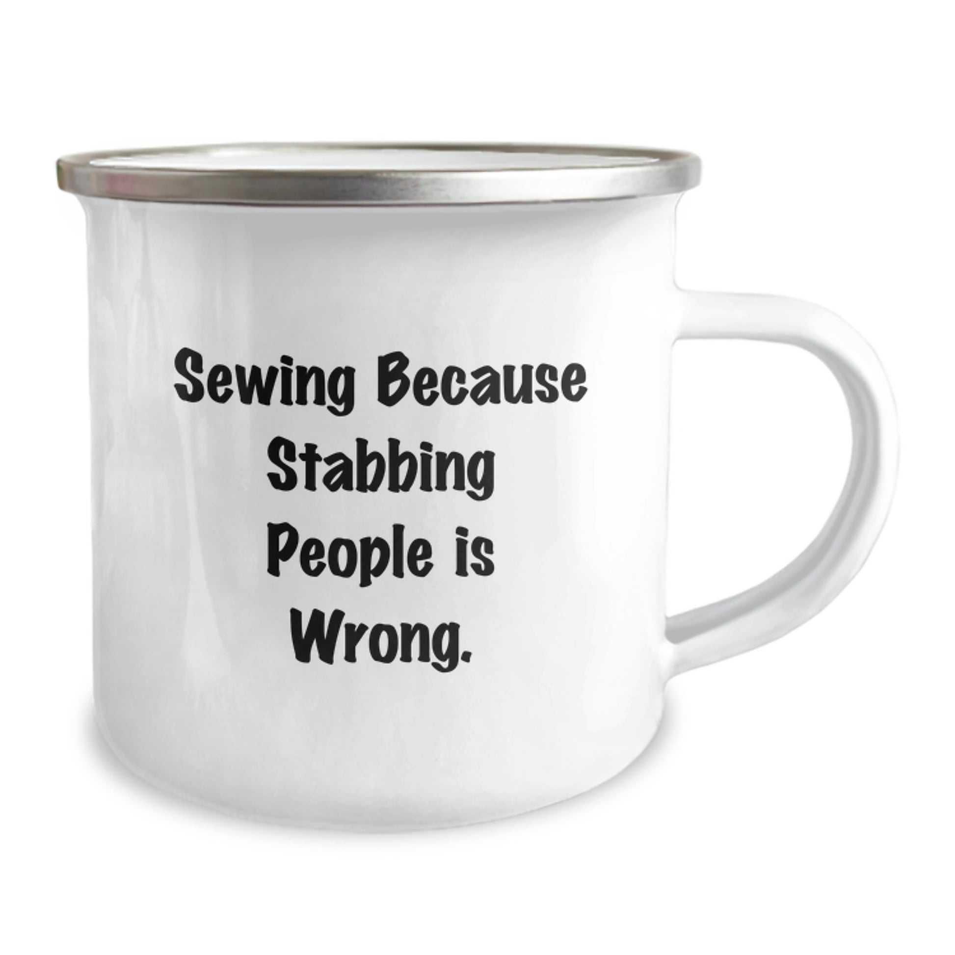 Sewing Gifts for Friends from Family - Funny Camping Mug for Sewing Enthusiasts, Birthday Unique Presents, 'Sewing Because Stabbing People Is Wrong.' - Image 2