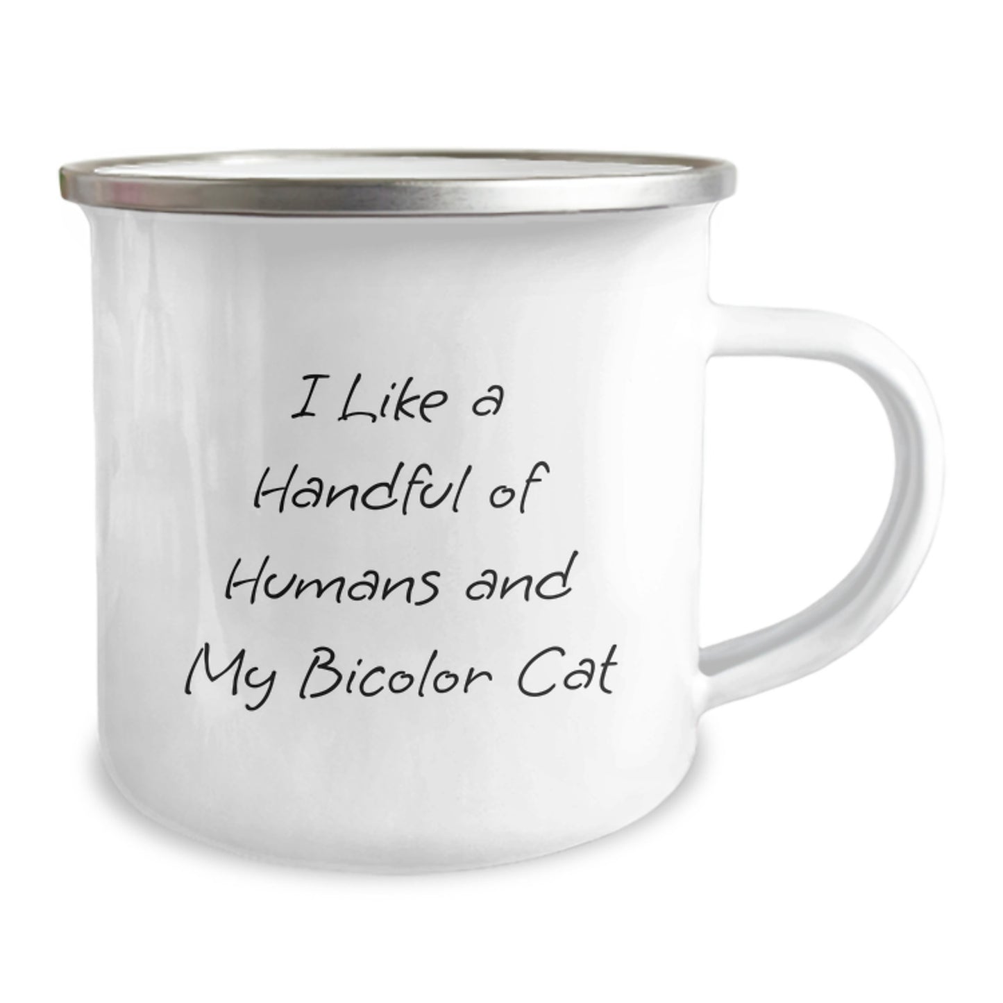 Funny Bicolor Cat Lovers Gifts from Friends for Birthday Unique Presents, I Like A Handful Of Humans And My Bicolor Cat Camping Mug - Image 2