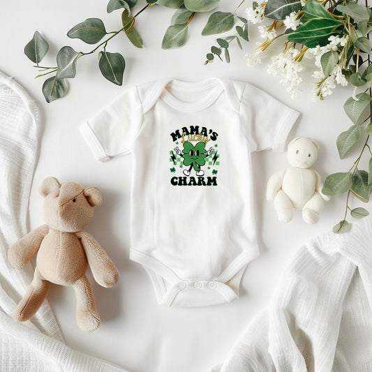Mama’s Lucky Charm St. Patrick’s Day Baby Bodysuit – Cute Shamrock Onesie – Soft Cotton Infant Romper – Funny Irish Holiday Outfit & Baby Gift - Mallard Moon Gift Shop