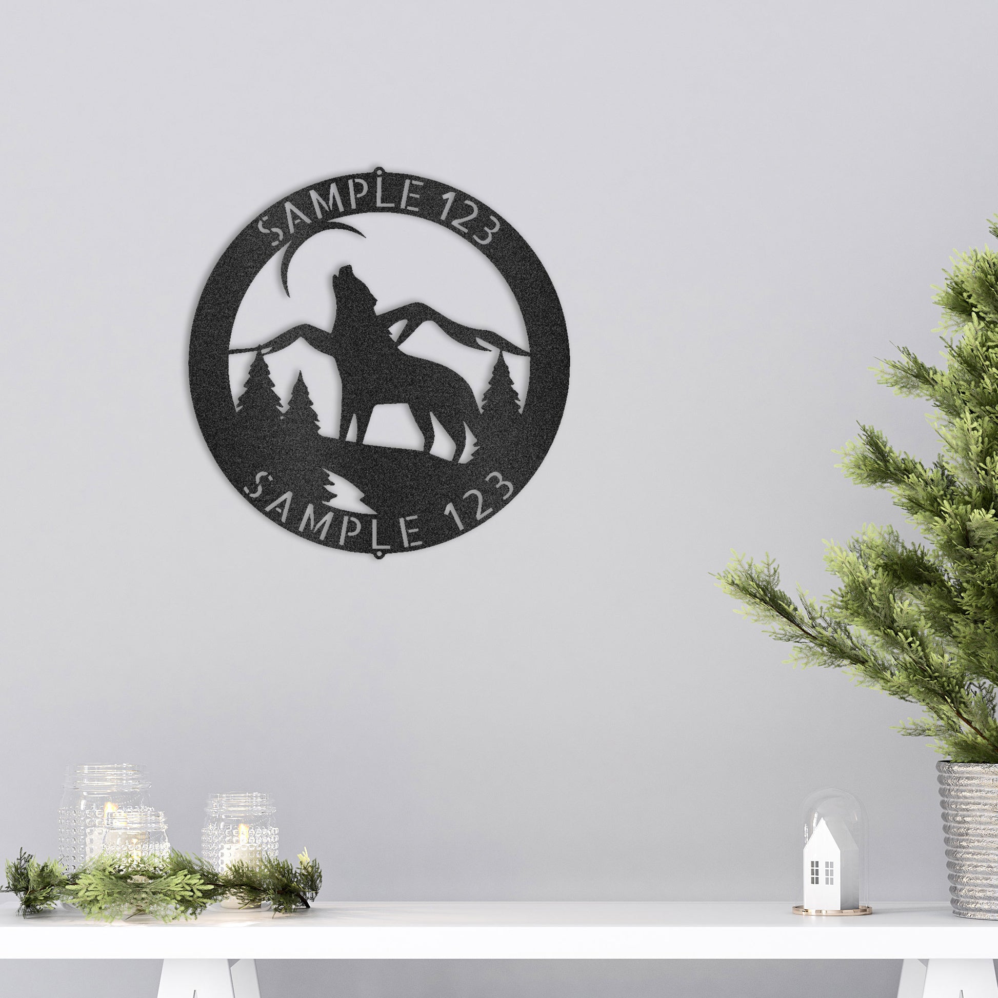 Personalized Howling Wolf Metal Wall Art Sign - Custom Name Laser Cut Decor for Home, Cabin, Lodge - Unique Rustic Wildlife Gift - Mallard Moon