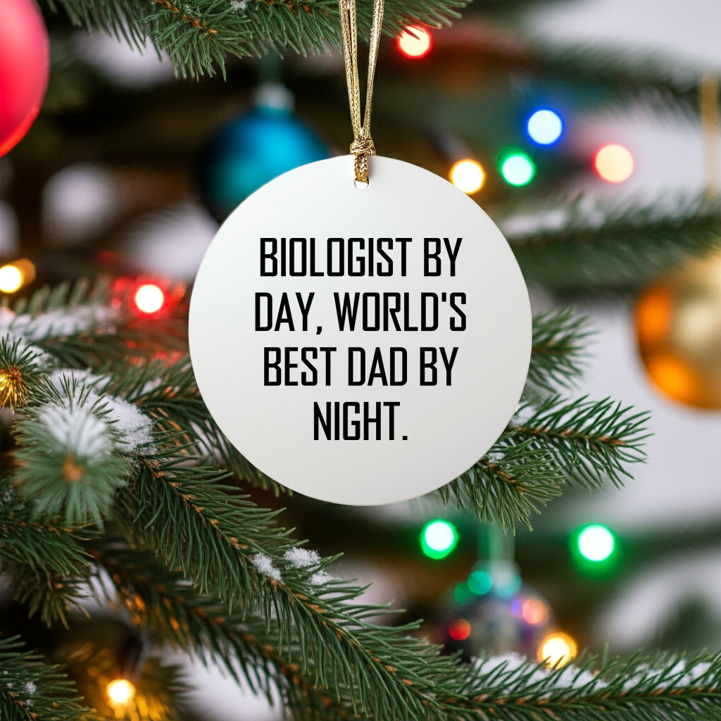 Biologist Funny Gifts: Biologist By Day, World's Best Dad By Night - Christmas Tree Ornament