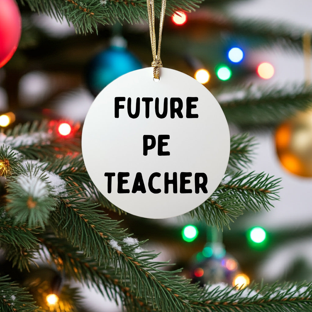 Funny Inspirational PE Teacher Circle Christmas Ornament, 'Future PE Teacher' Gifts