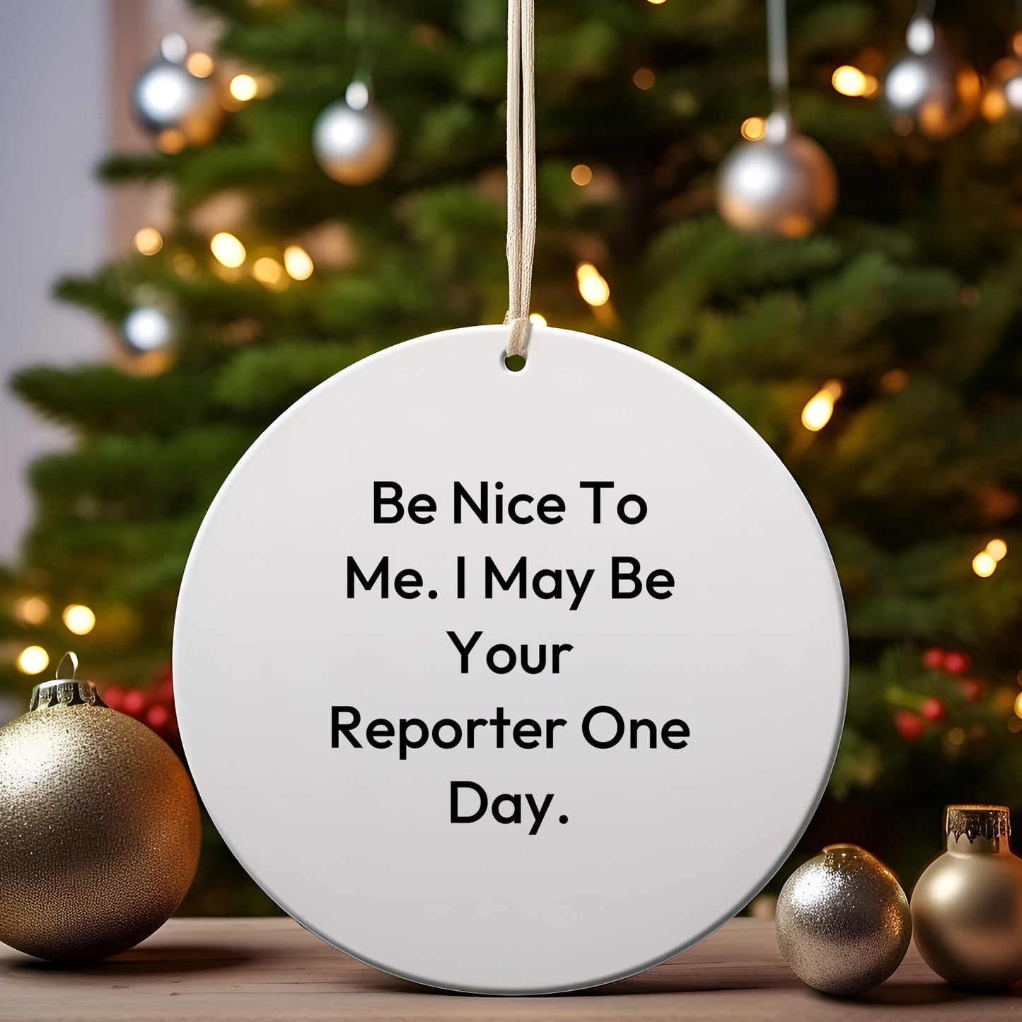 Funny Reporter Circle Christmas Tree Ornament Gifts, Be Nice To Me. I May Be Your Reporter One Day - Mallard Moon