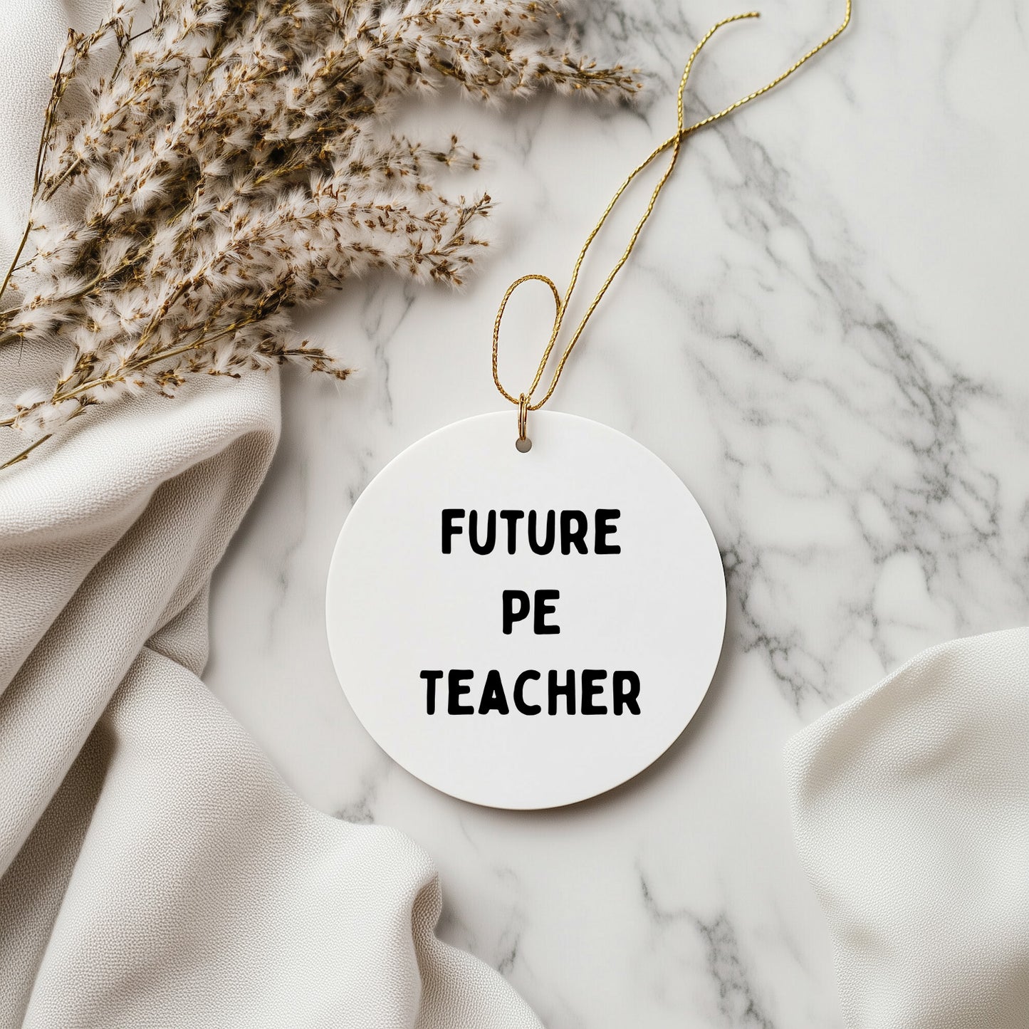 Funny Inspirational PE Teacher Circle Christmas Ornament, 'Future PE Teacher' Gifts