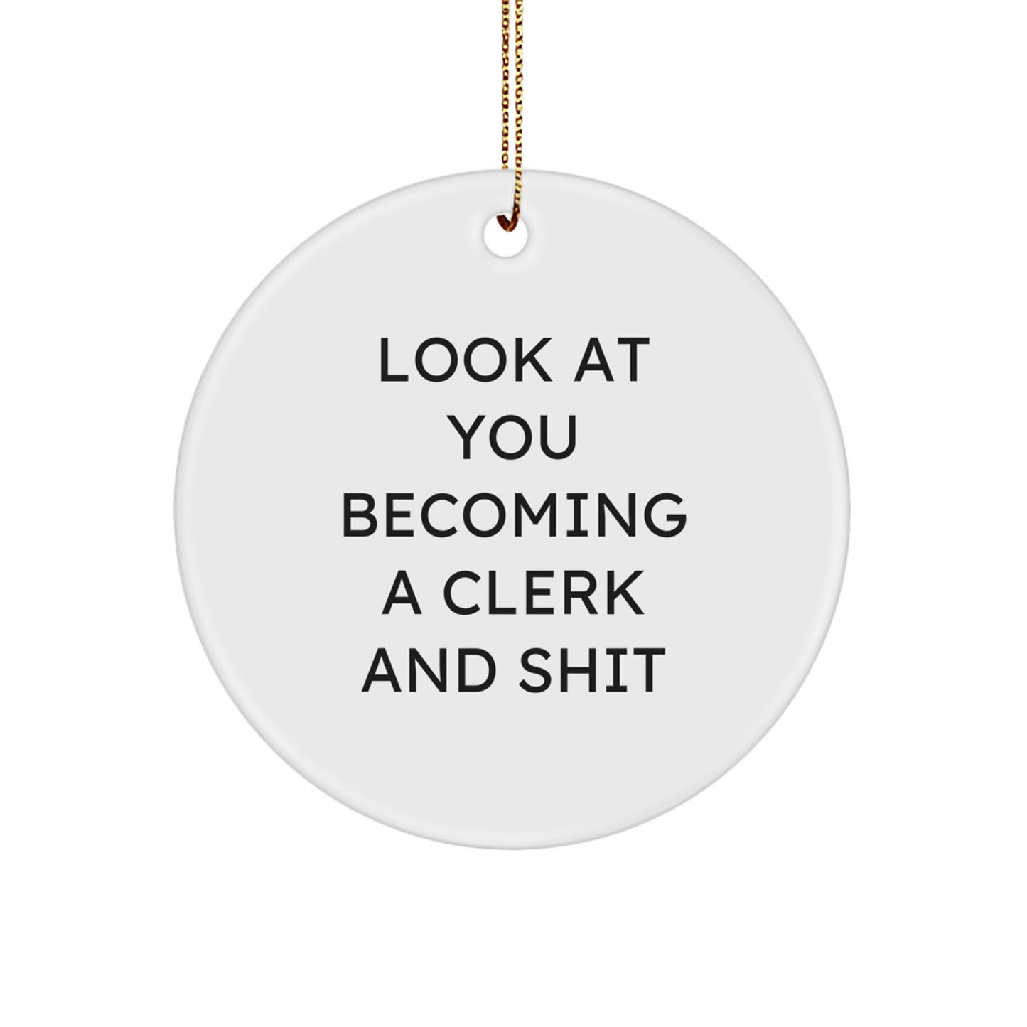 Funny Clerk Gifts for Men, Christmas Unique Circle Ornaments with 'Look At You Becoming A Clerk And Shit' Humor, Gifts from Friends to Coworkers - Image 1