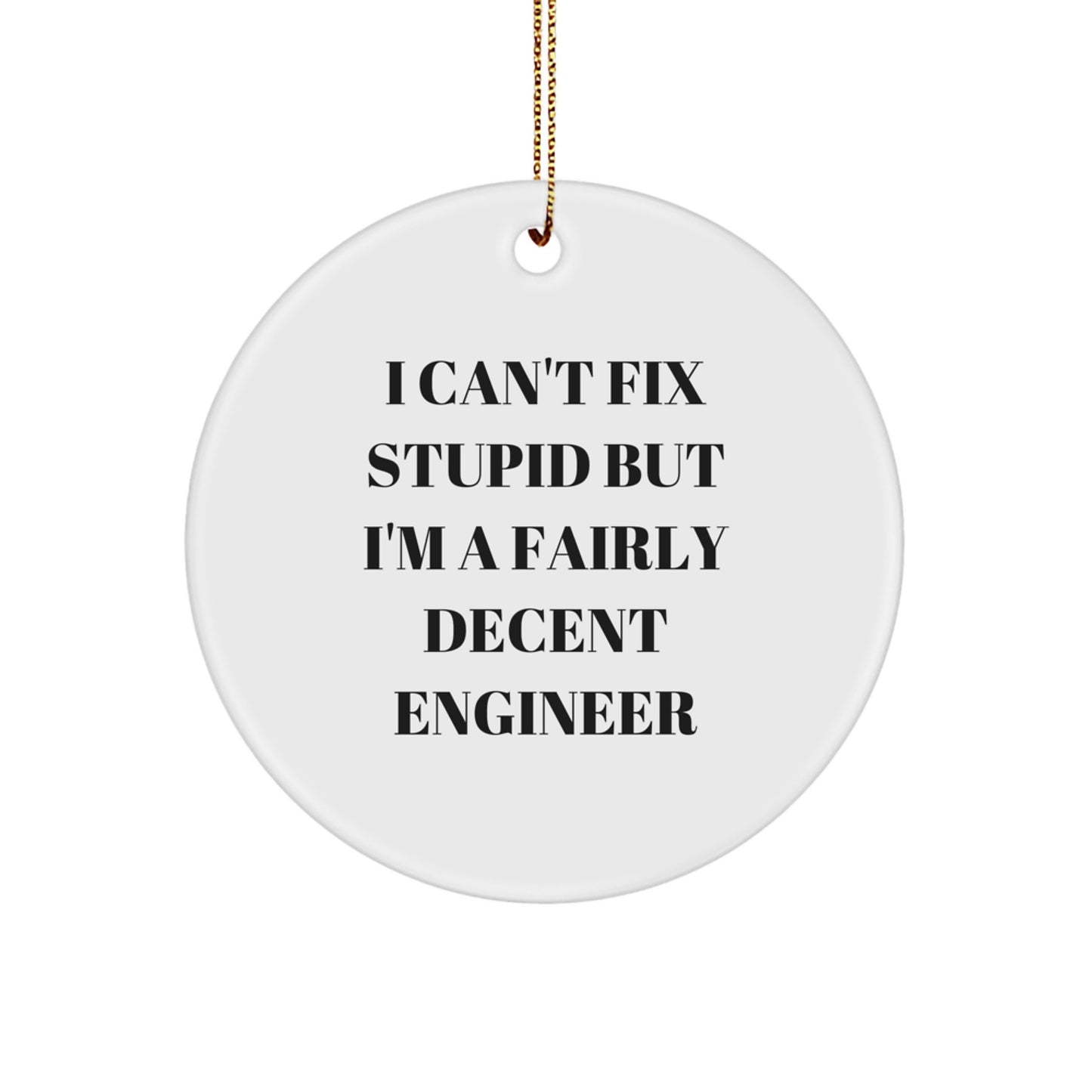 Funny Engineer Gifts from Coworkers for Men, Christmas Unique Circle Ornament with 'I Can't Fix Stupid But I'm A Fairly Decent Engineer' Quote - Image 1