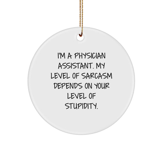 Funny Gifts from Men to Physician Assistant Friends - 'I'm A Physician Assistant, My Level Of Sarcasm Depends On Your Level Of Stupidity' Christmas Unique Gifts for Work - Image 1