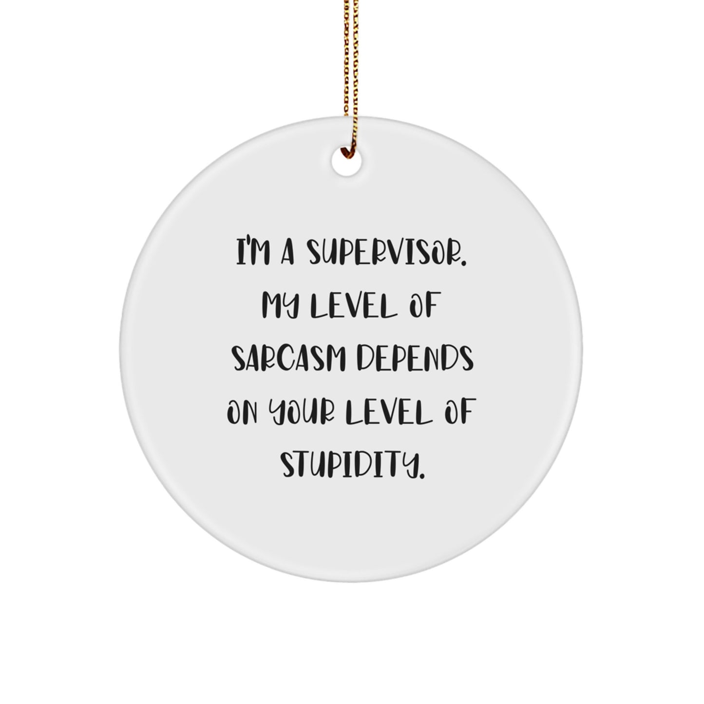 Funny Supervisor Gifts for Men from Coworkers - 'I'm A Supervisor My Level Of Sarcasm Depends On Your Level Of Stupidity' Christmas Unique Gifts, Circle Ornament for Boss, Friends, Family - Image 1
