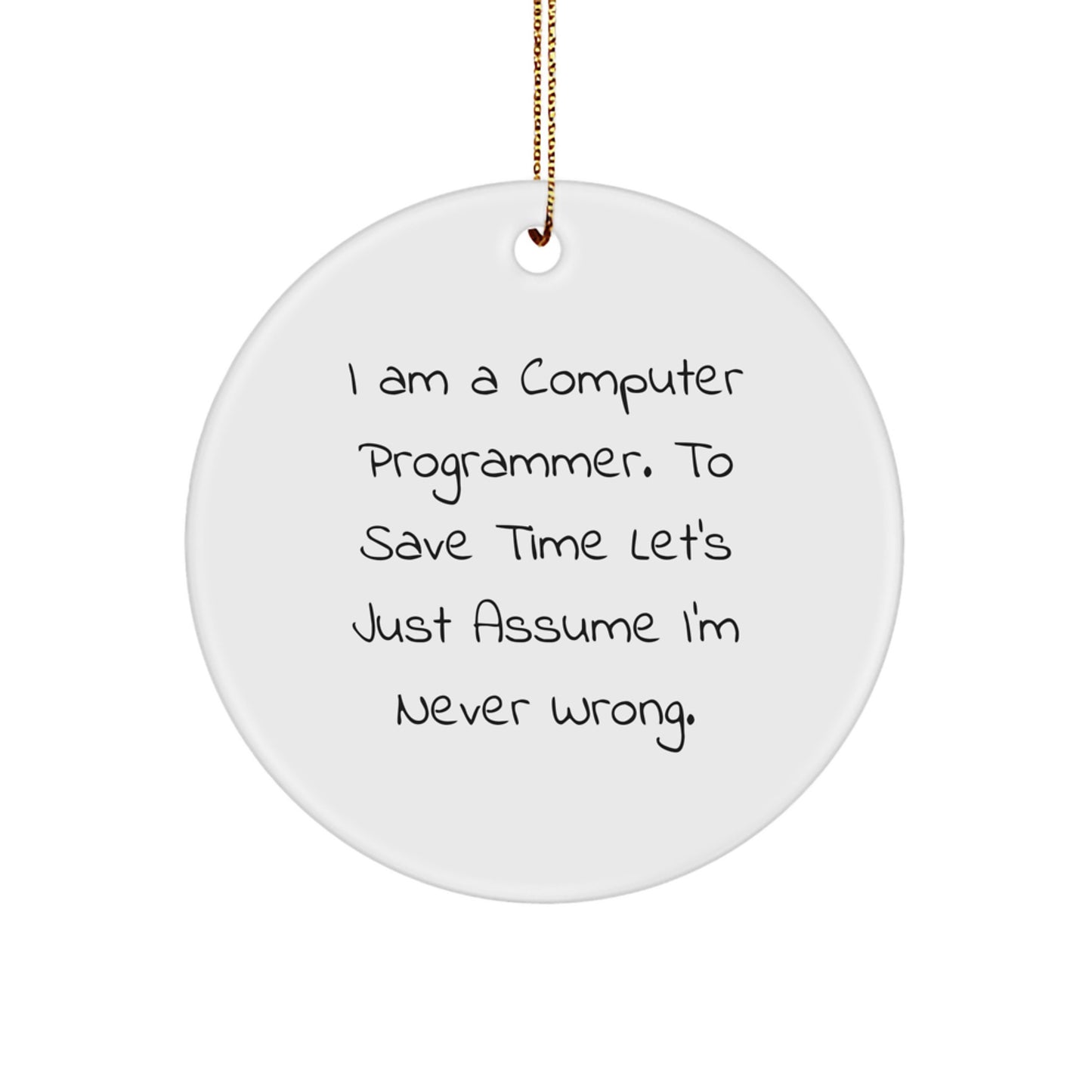 Funny Computer Programmer Gifts for Men, Christmas Unique Circle Ornaments, I'm Never Wrong Quote, Gifts from Friends for Family - Image 1