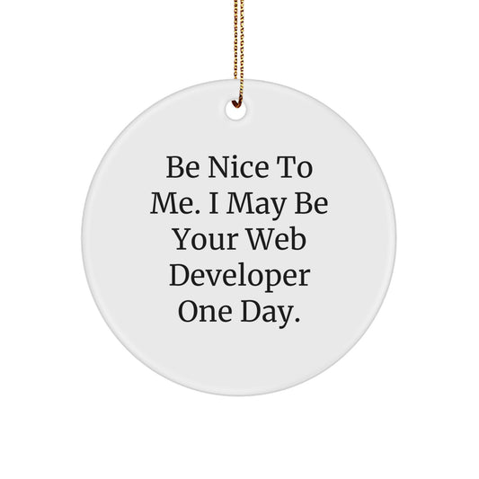 Funny Web Developer Gifts from Friends for Men, Be Nice To Me. I May Be Your Web Developer One Day., Circle Ornament, Christmas Unique Presents - Image 1