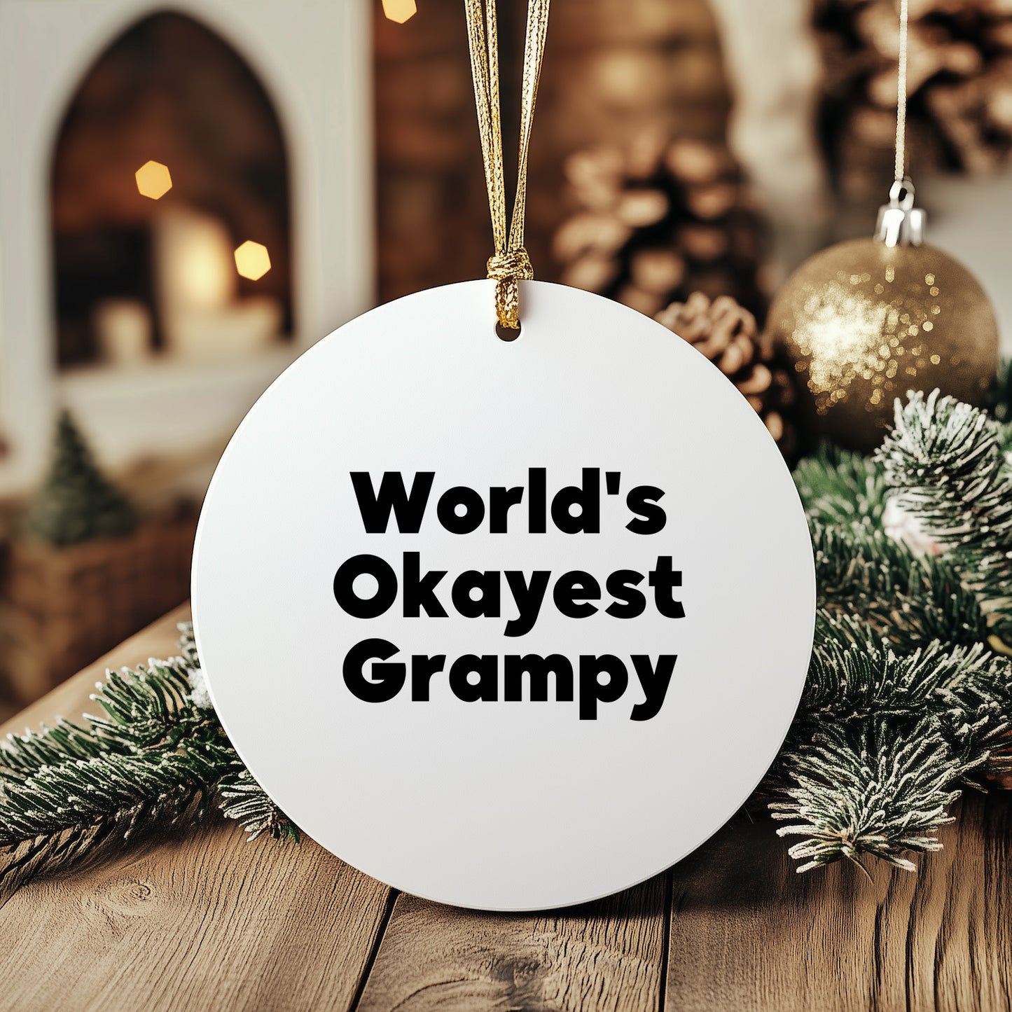 World's Okayest Grampy Circle Ornament, Funny Grampy Gifts for Men from Friends, Unique Christmas Circle Ornament for Grampy's Home, Gifts for Grampy