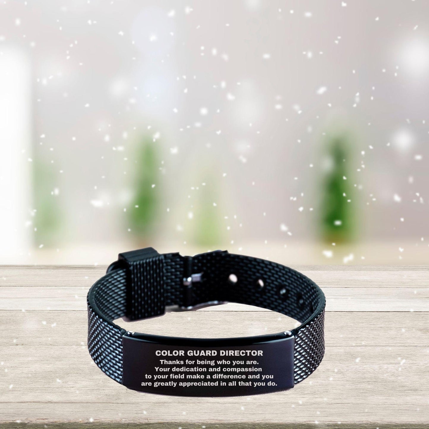Color Guard Director Black Shark Mesh Stainless Steel Engraved Bracelet - Thanks for being who you are - Birthday Christmas Jewelry Gifts Coworkers Colleague Boss - Mallard Moon Gift Shop
