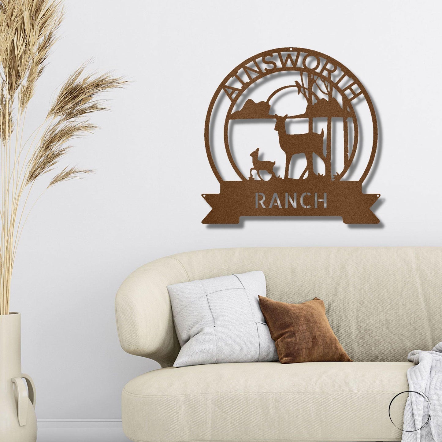 Deer Doe and Fawn Sunset Custom Name Steel Wall Sign Metal Art - Mallard Moon Gift Shop
