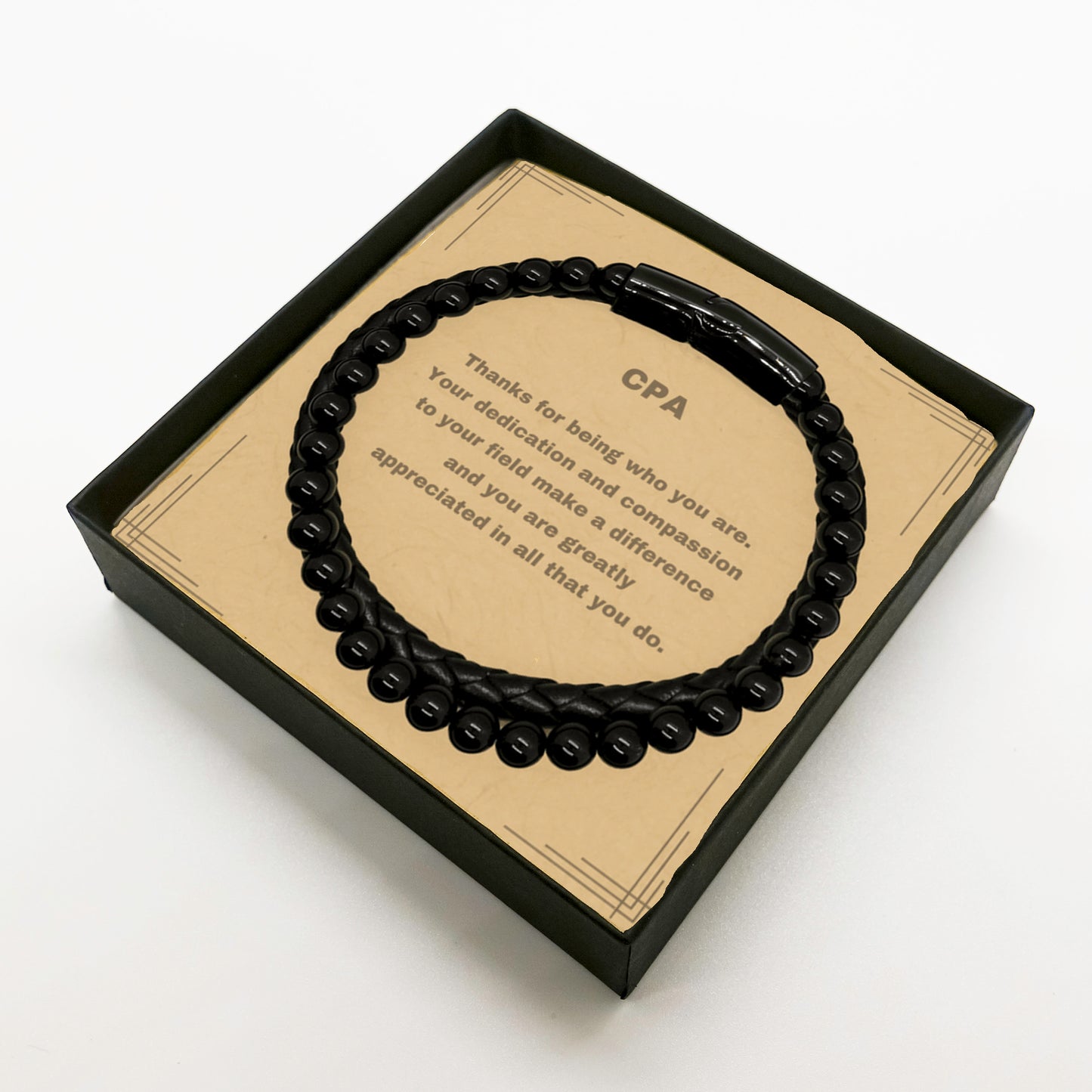 CPA Bracelet – Genuine Stone & Leather Braided Bracelet with Gift Message Card in Luxury Box - Mallard Moon Gift Shop