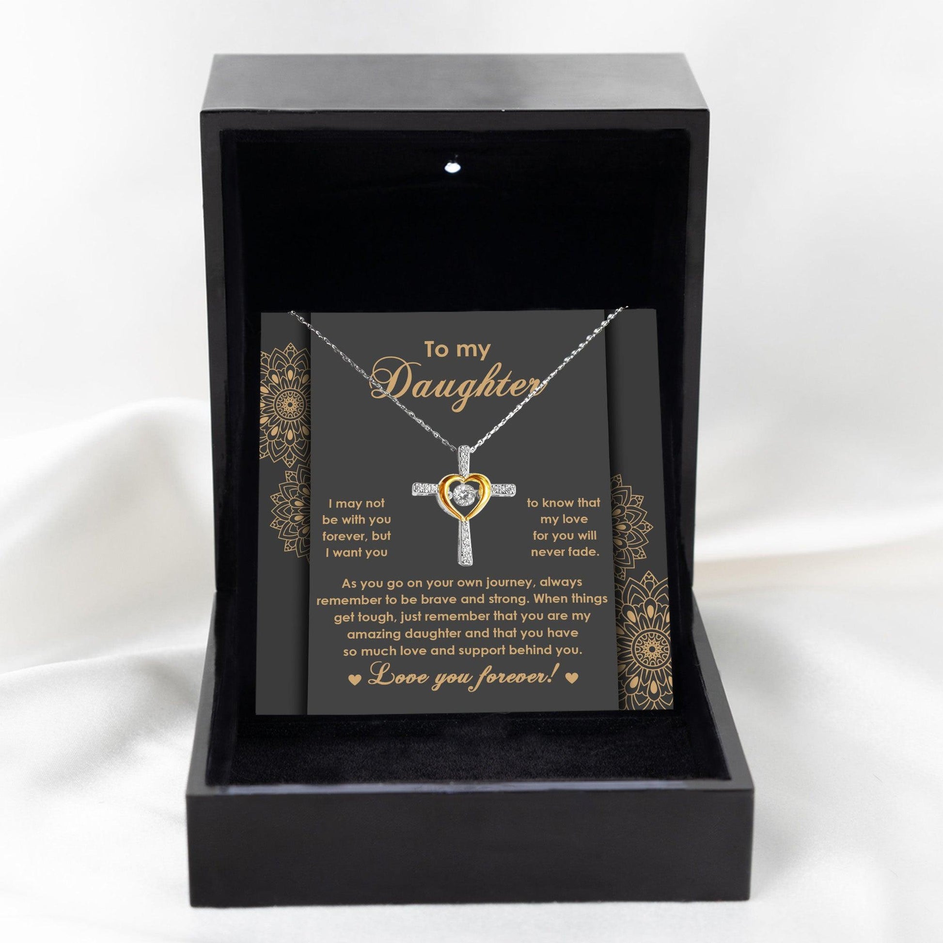 Daughter Gift for Birthday, Christmas, Graduation Inspirational Brave and Strong Cross Pendant Necklace - Mallard Moon Gift Shop