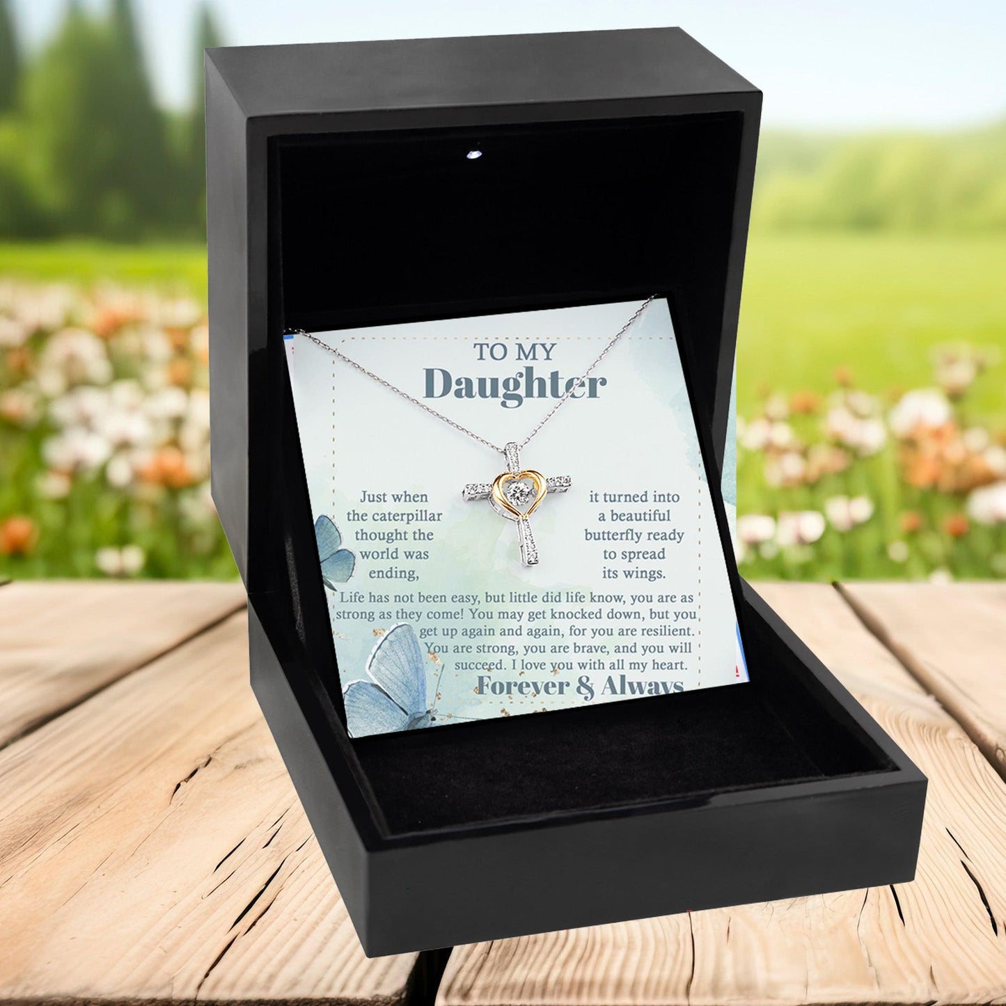 Daughter Gift for Birthday, Christmas, Graduation - Beautiful Butterfly- Cross Pendant Necklace - Mallard Moon Gift Shop