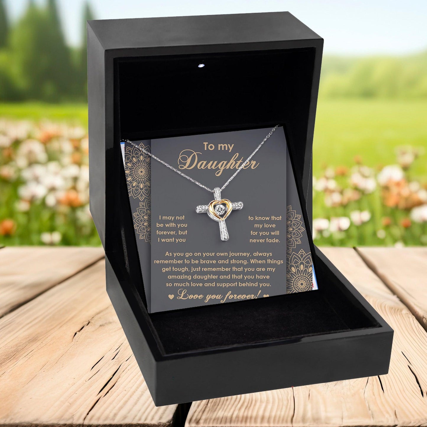 Daughter Gift for Birthday, Christmas, Graduation Inspirational Brave and Strong Cross Pendant Necklace - Mallard Moon Gift Shop