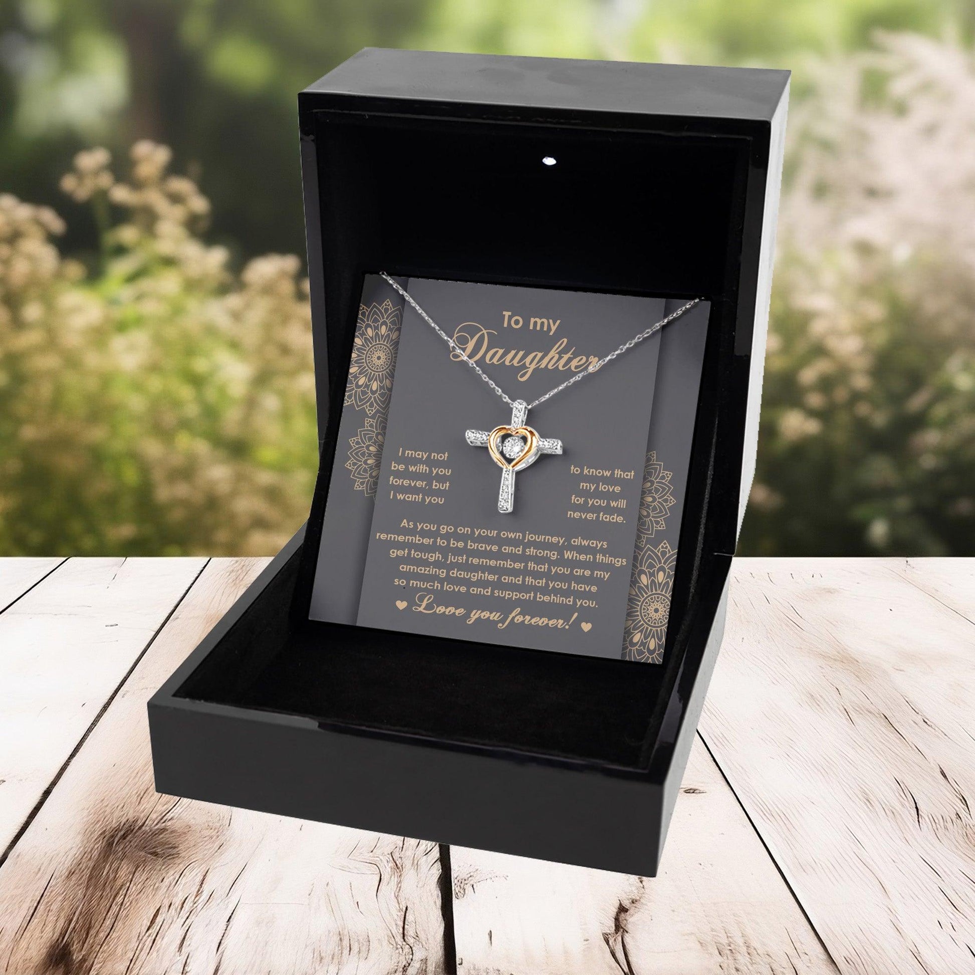 Daughter Gift for Birthday, Christmas, Graduation Inspirational Brave and Strong Cross Pendant Necklace - Mallard Moon Gift Shop