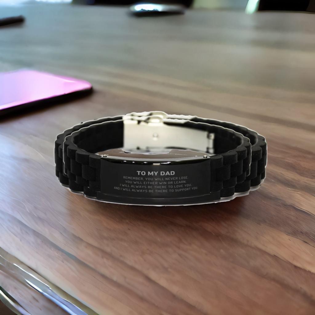 Dad Gifts, To My Dad Remember, you will never lose. You will either WIN or LEARN, Keepsake Black Glidelock Clasp Bracelet For Dad Engraved, Birthday Christmas Gifts Ideas For Dad X-mas Gifts - Mallard Moon Gift Shop