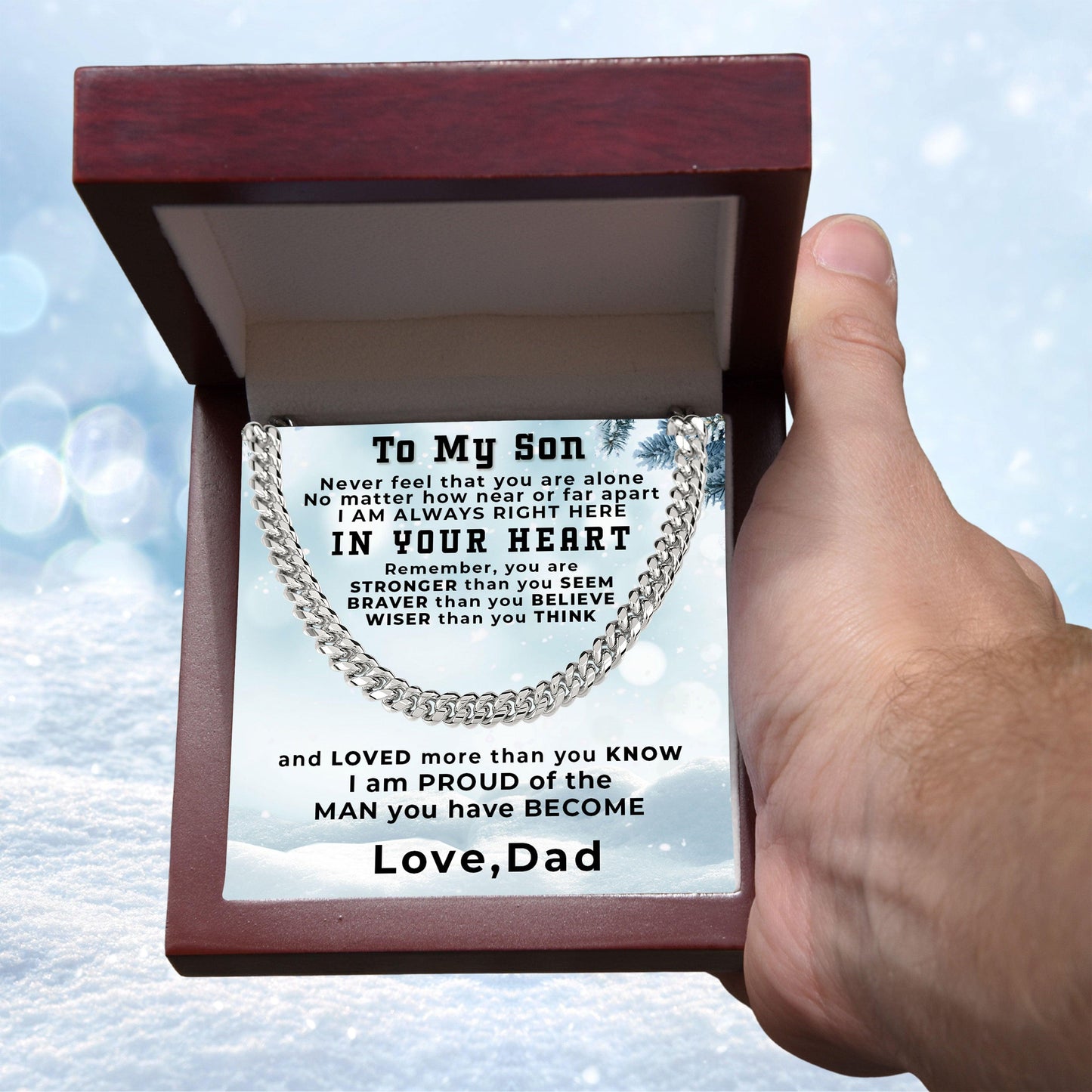 Gift for Adult Son from Dad Thick Chain Link Necklace Custom Message Card Gift Box - Mallard Moon Gift Shop