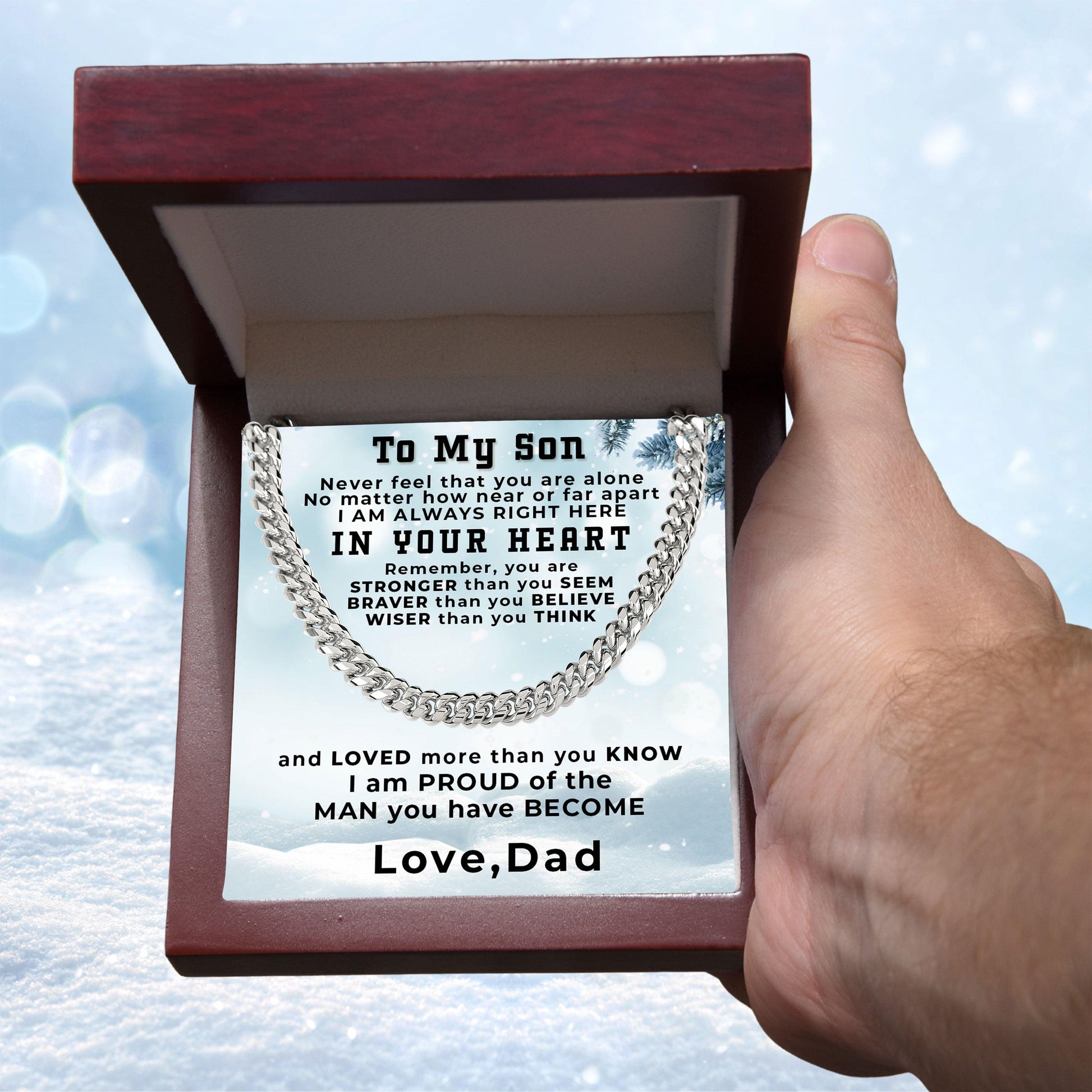 Gift for Adult Son from Dad Thick Chain Link Necklace Custom Message Card Gift Box - Mallard Moon Gift Shop