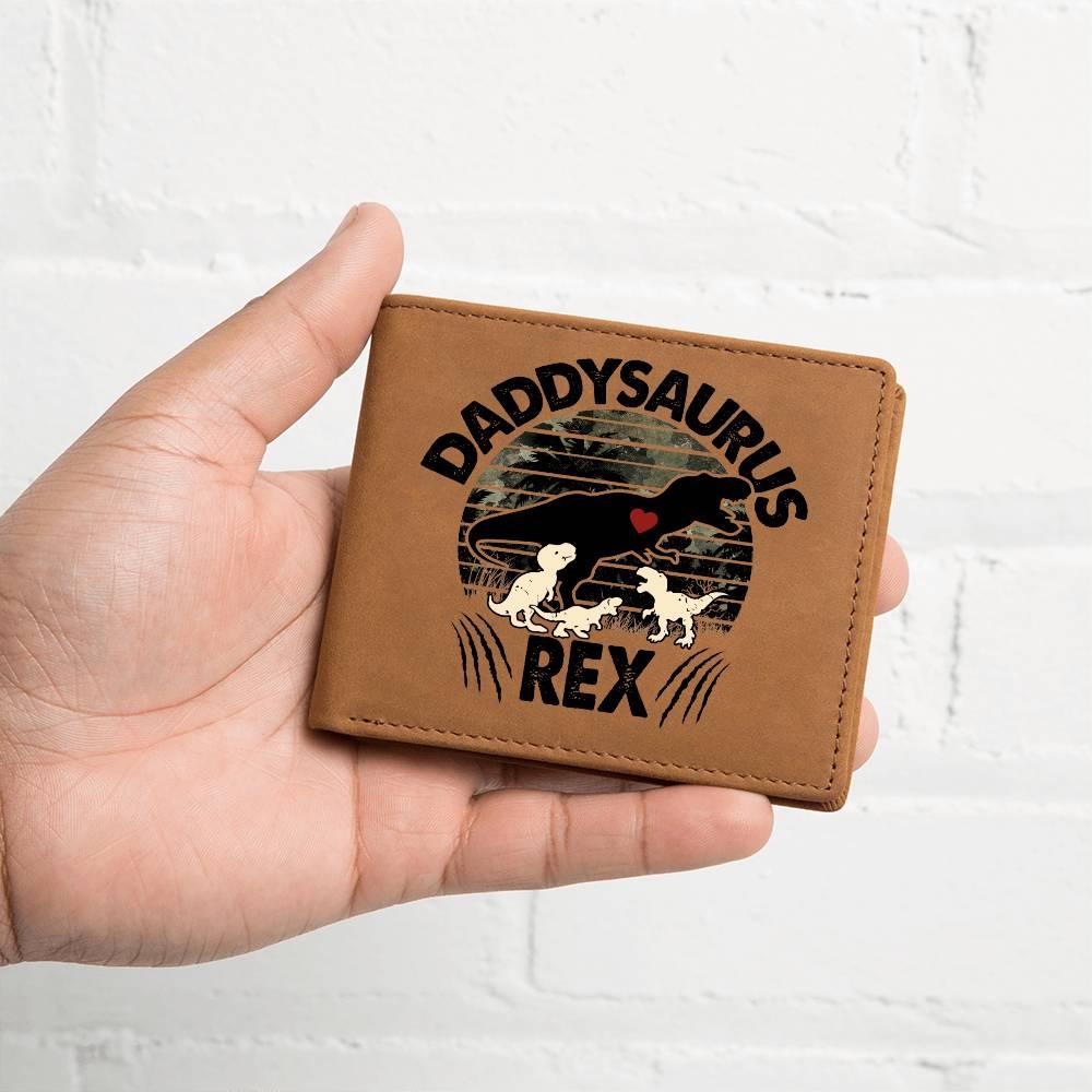 Daddysaurus Rex Custom Printed Leather Wallet - Mallard Moon Gift Shop