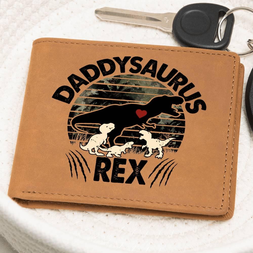 Daddysaurus Rex Custom Printed Leather Wallet - Mallard Moon Gift Shop