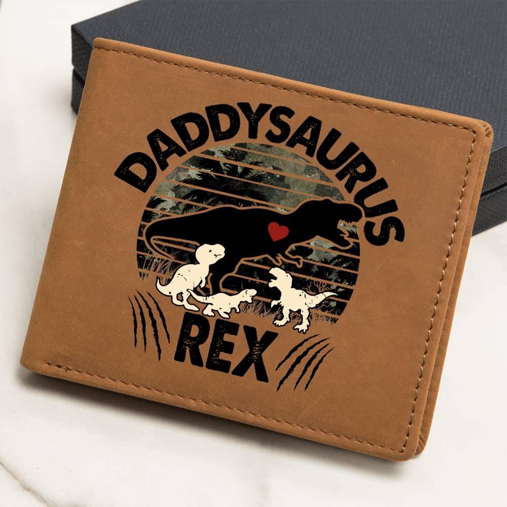 Daddysaurus Rex Custom Printed Leather Wallet - Mallard Moon Gift Shop
