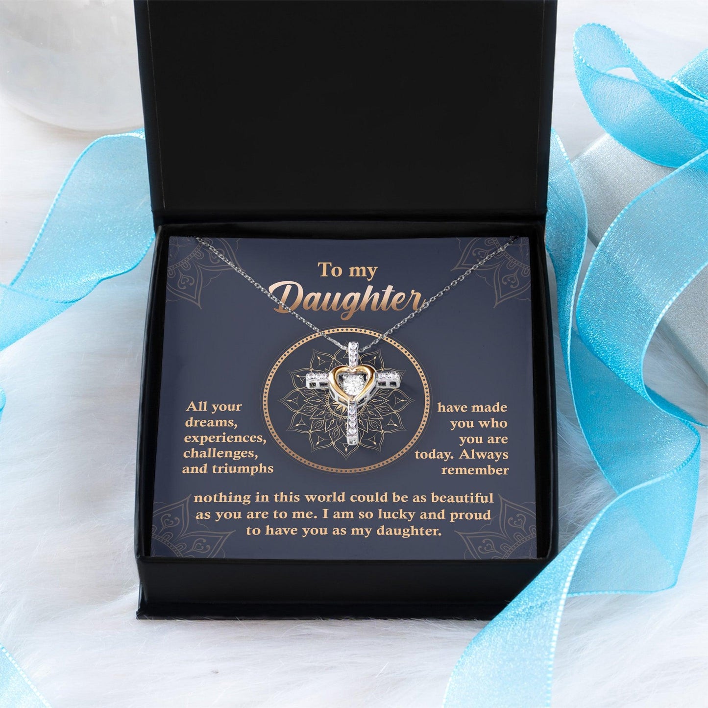 Daughter, Proud of You Cross Pendant Necklace Birthday Wedding Graduation Gift - Mallard Moon Gift Shop