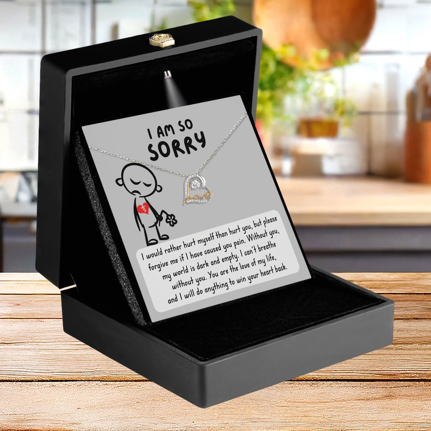 Apology Gift for Girlfriend, Wife, Soulmate - Sorry, Dark And Empty - Love Dancing Heart Pendant Necklace - Mallard Moon Gift Shop